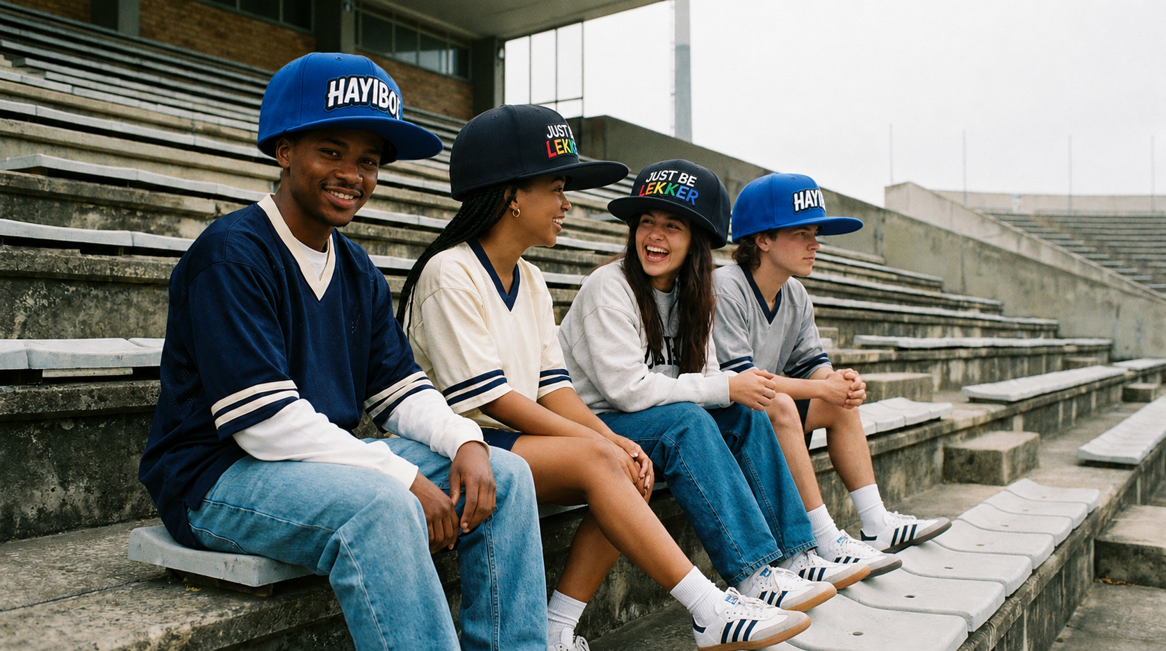 Festival-goers celebrating with The Big Head Co. headwear