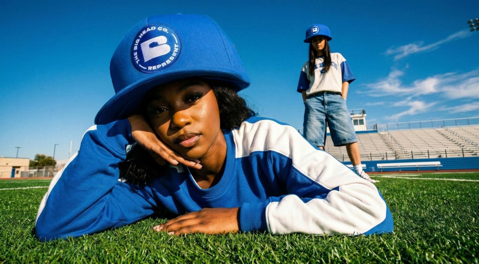 Brand activation supporters in matching big head gear